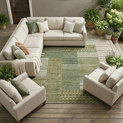 10' X 14' Green And Sage Striped Washable Indoor Outdoor Area Rug HomeRoots
