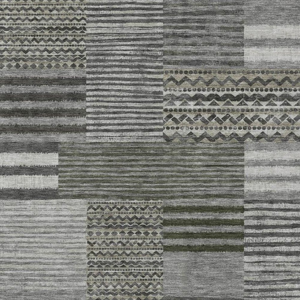 3' X 5' Pewter And Gray Striped Washable Indoor Outdoor Area Rug — view 6