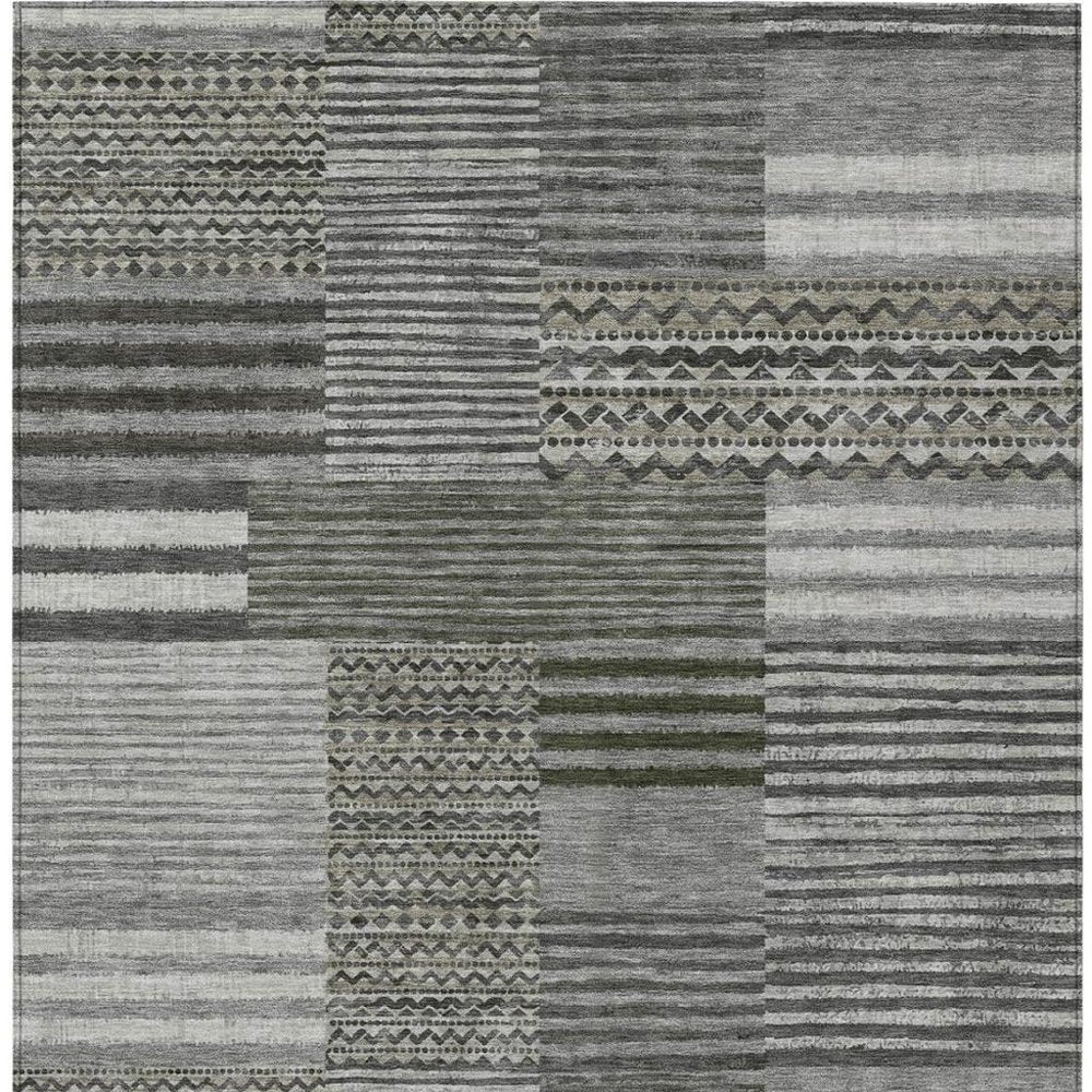3' X 5' Pewter And Gray Striped Washable Indoor Outdoor Area Rug HomeRoots