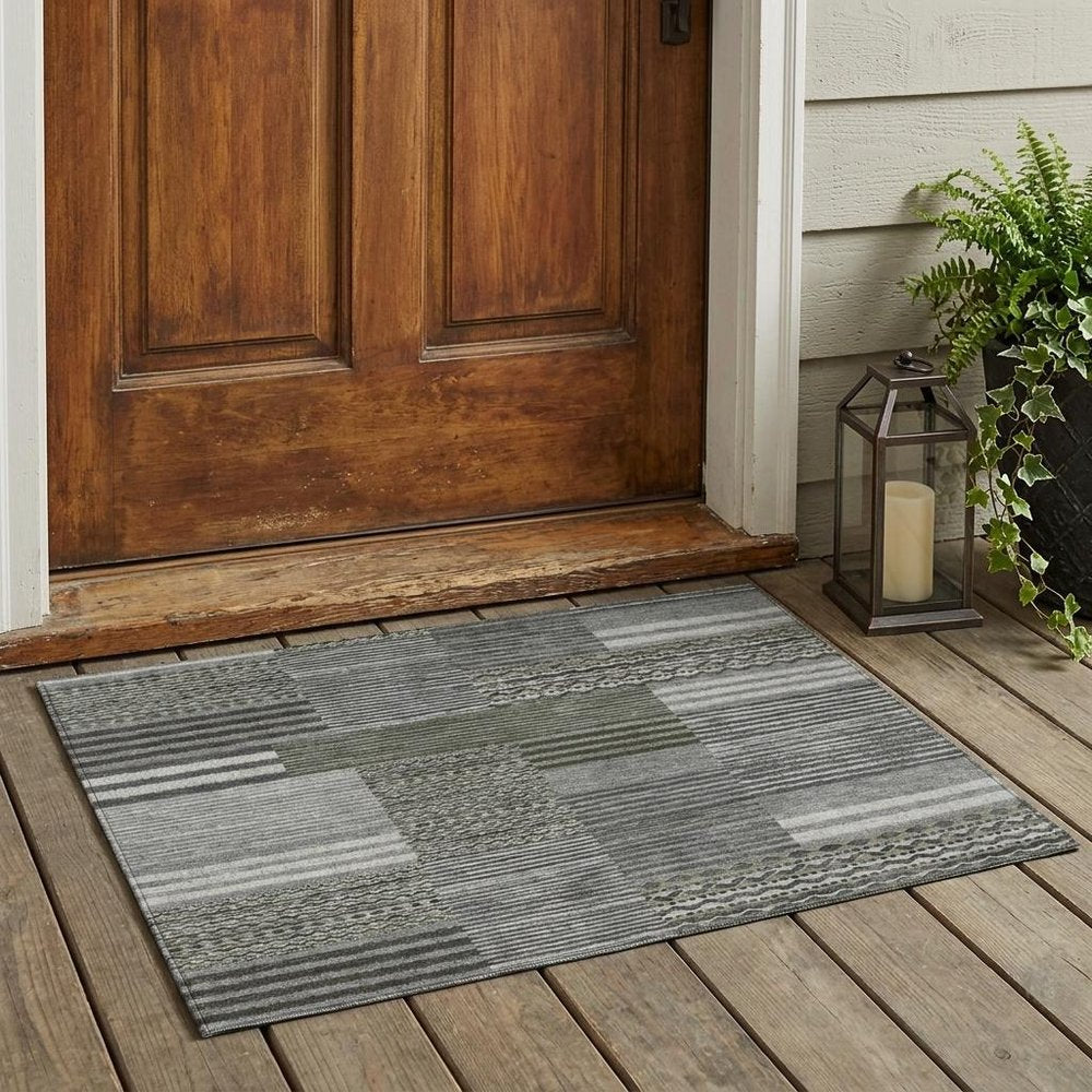 3' X 5' Pewter And Gray Striped Washable Indoor Outdoor Area Rug HomeRoots