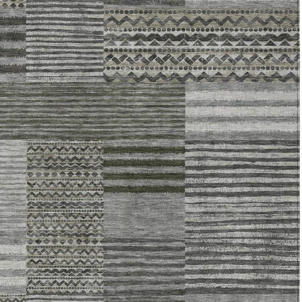 5' X 8' Pewter And Gray Striped Washable Indoor Outdoor Area Rug — view 6