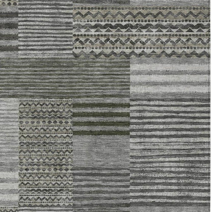 5' X 8' Pewter And Gray Striped Washable Indoor Outdoor Area Rug HomeRoots