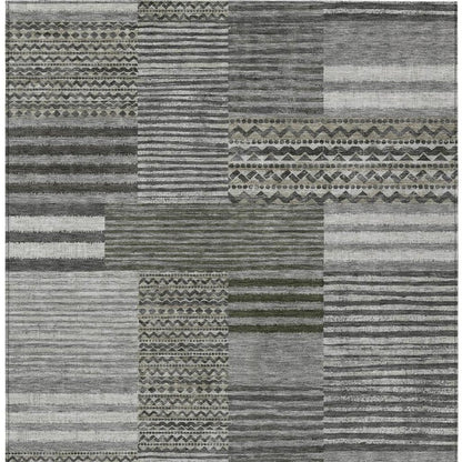 5' X 8' Pewter And Gray Striped Washable Indoor Outdoor Area Rug HomeRoots