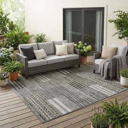 5' X 8' Pewter And Gray Striped Washable Indoor Outdoor Area Rug HomeRoots