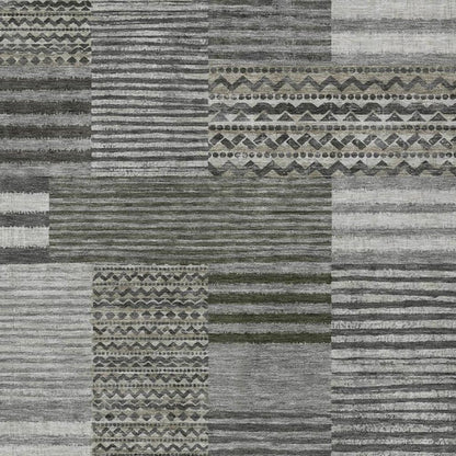 8' X 10' Pewter And Gray Striped Washable Indoor Outdoor Area Rug