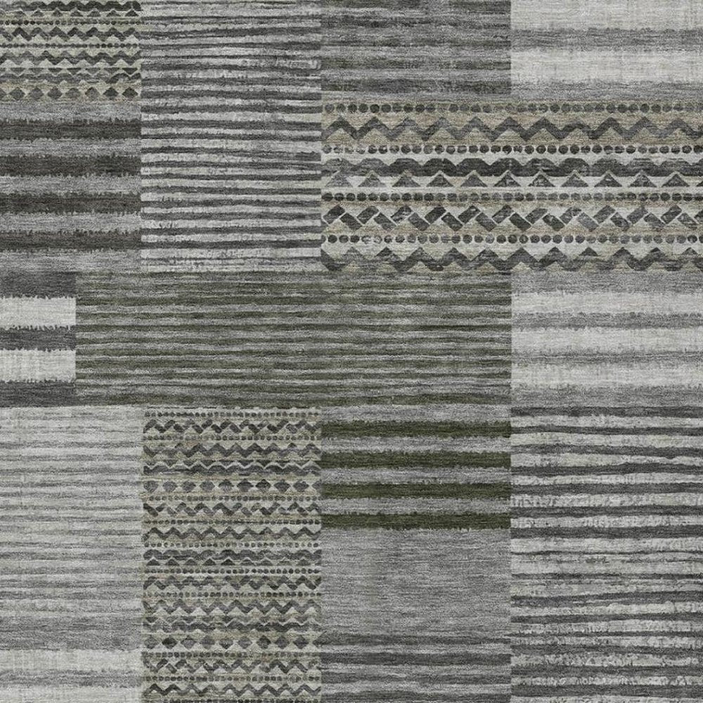 8' X 10' Pewter And Gray Striped Washable Indoor Outdoor Area Rug HomeRoots