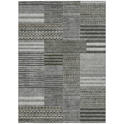 8' X 10' Pewter And Gray Striped Washable Indoor Outdoor Area Rug HomeRoots