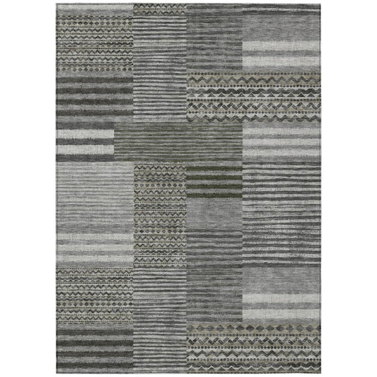 8' X 10' Pewter And Gray Striped Washable Indoor Outdoor Area Rug