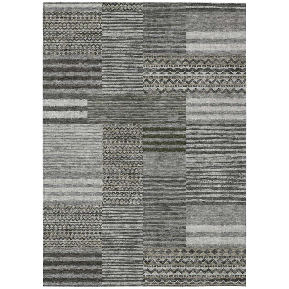 8' X 10' Pewter And Gray Striped Washable Indoor Outdoor Area Rug — view 1