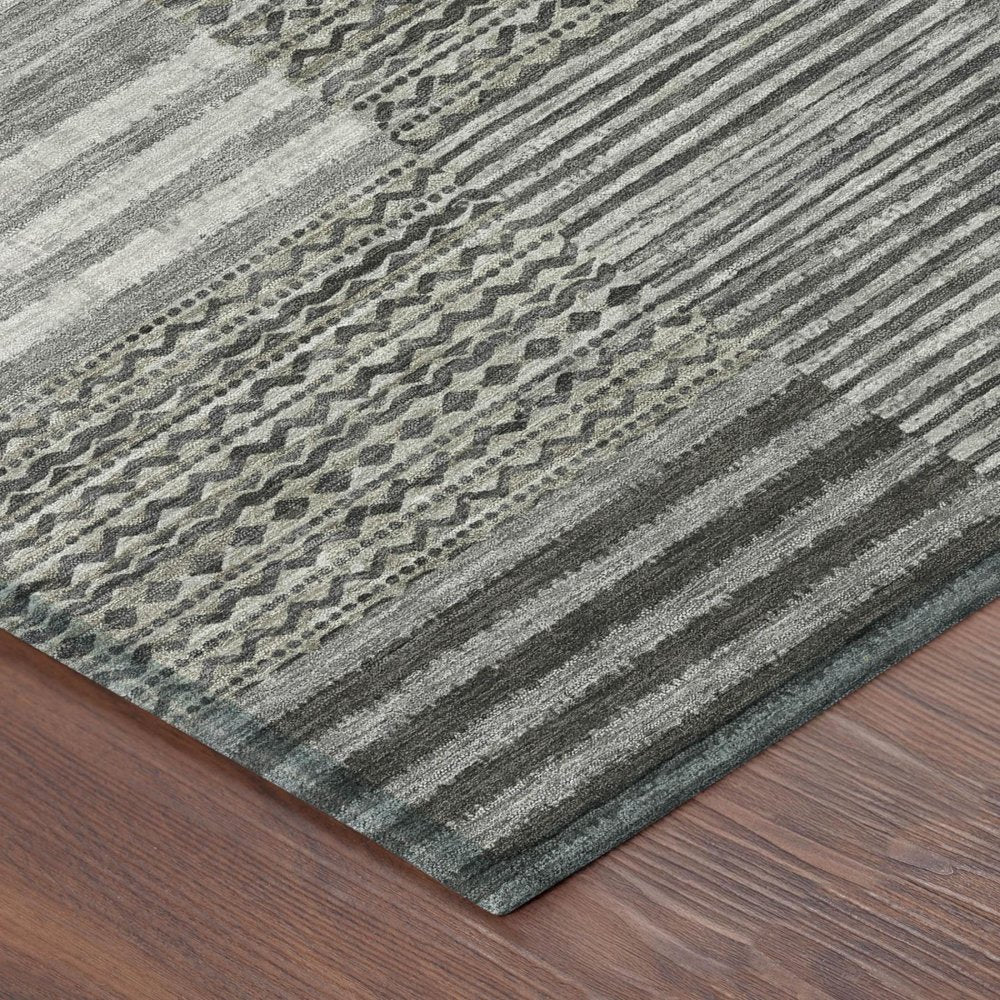 8' X 10' Pewter And Gray Striped Washable Indoor Outdoor Area Rug HomeRoots