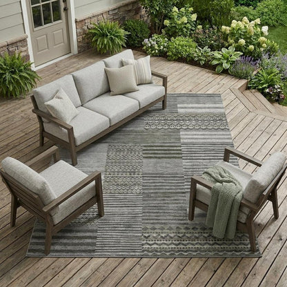 8' X 10' Pewter And Gray Striped Washable Indoor Outdoor Area Rug HomeRoots