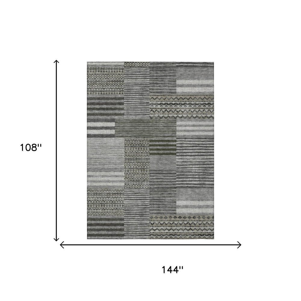 9' X 12' Pewter And Gray Striped Washable Indoor Outdoor Area Rug — view 4