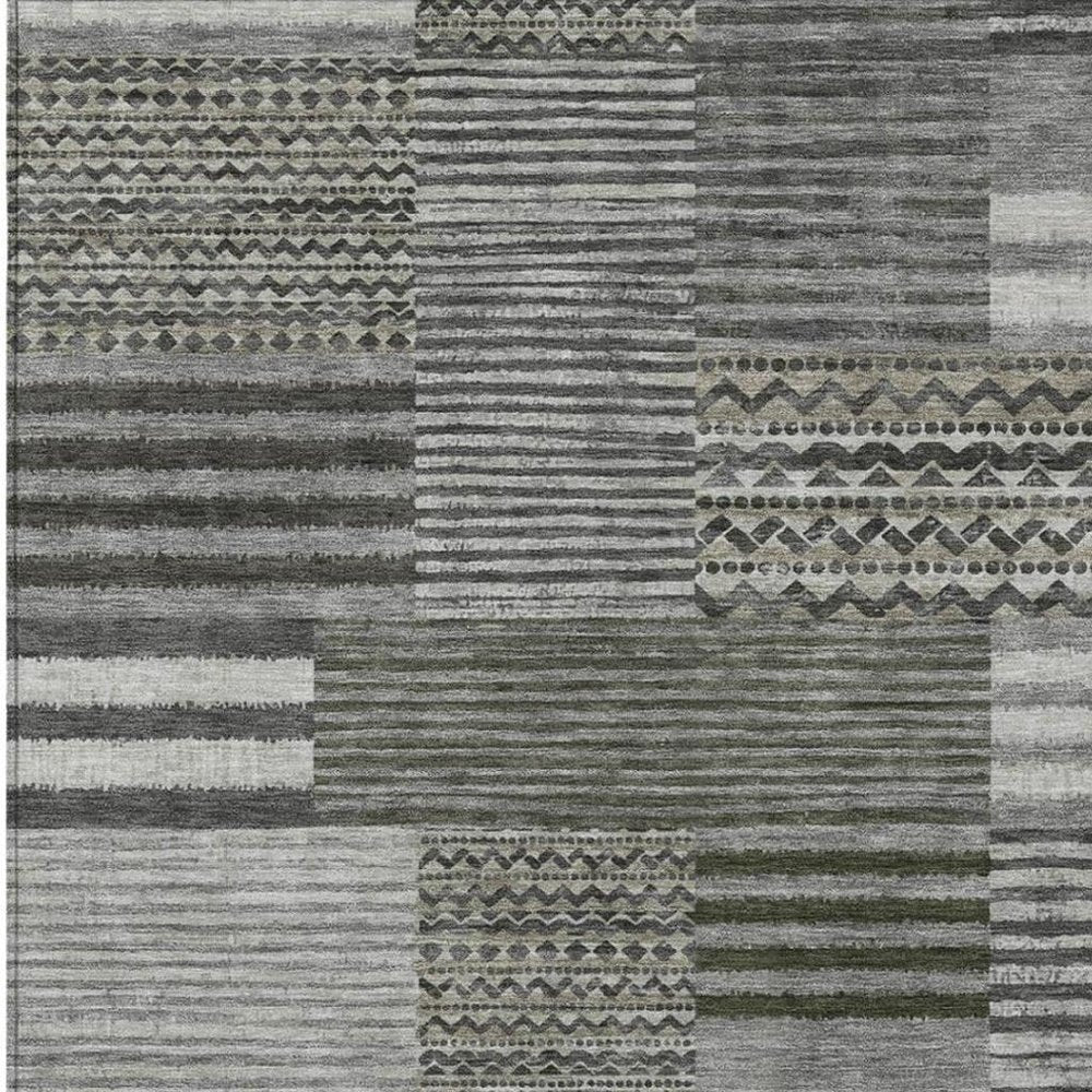 9' X 12' Pewter And Gray Striped Washable Indoor Outdoor Area Rug HomeRoots