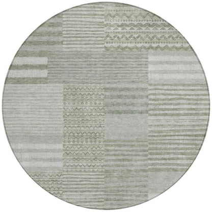 8' Sage And Green Round Striped Washable Indoor Outdoor Area Rug HomeRoots