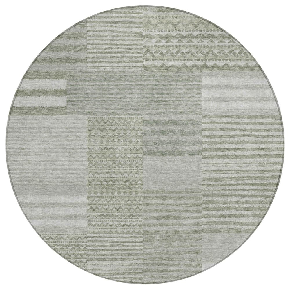 8' Sage And Green Round Striped Washable Indoor Outdoor Area Rug HomeRoots