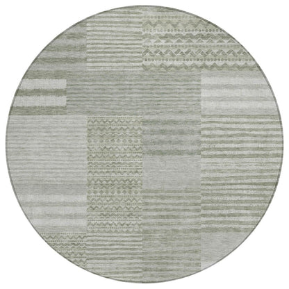 8' Sage And Green Round Striped Washable Indoor Outdoor Area Rug HomeRoots