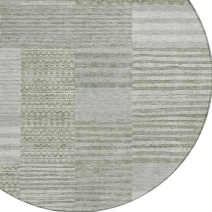 8' Sage And Green Round Striped Washable Indoor Outdoor Area Rug HomeRoots