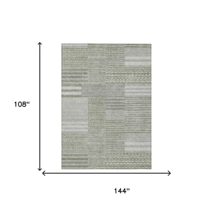 9' X 12' Sage And Green Striped Washable Indoor Outdoor Area Rug HomeRoots