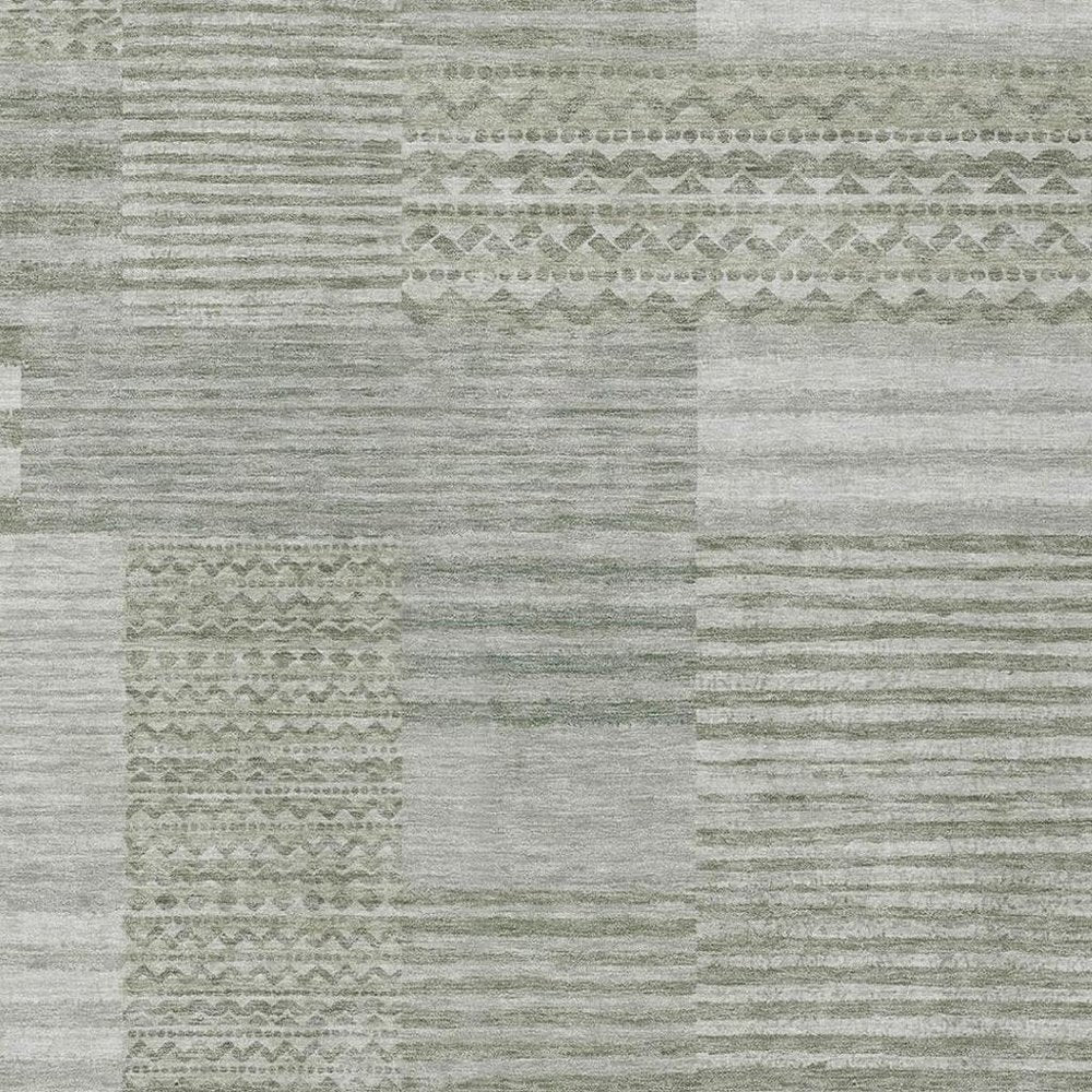 9' X 12' Sage And Green Striped Washable Indoor Outdoor Area Rug — view 6