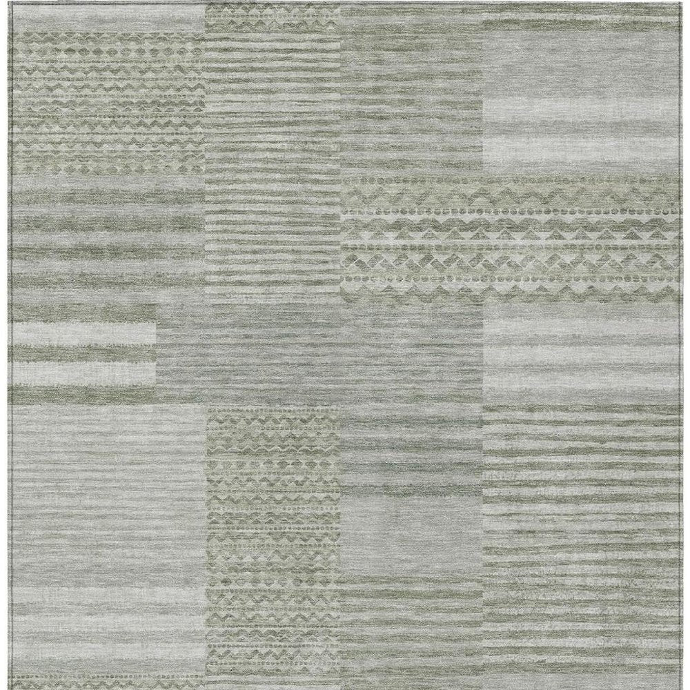 9' X 12' Sage And Green Striped Washable Indoor Outdoor Area Rug