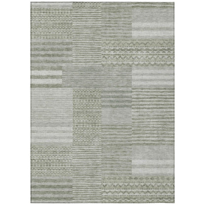 9' X 12' Sage And Green Striped Washable Indoor Outdoor Area Rug HomeRoots