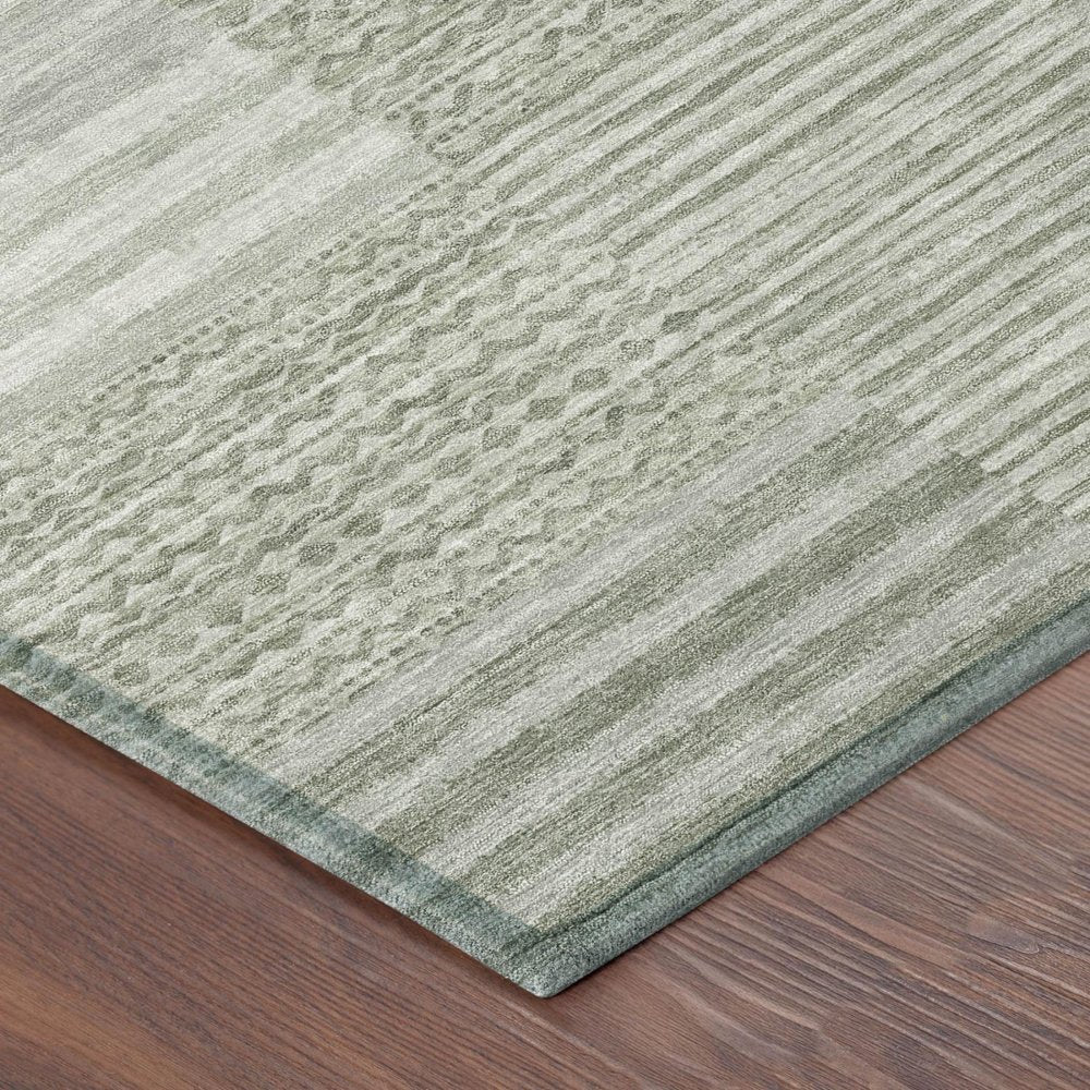 9' X 12' Sage And Green Striped Washable Indoor Outdoor Area Rug — view 2