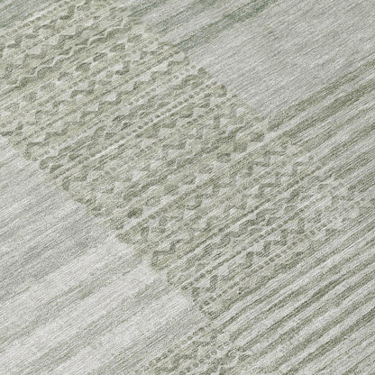 9' X 12' Sage And Green Striped Washable Indoor Outdoor Area Rug HomeRoots