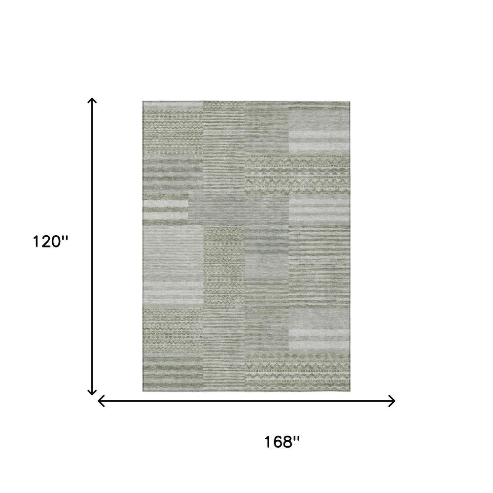 10' X 14' Sage And Green Striped Washable Indoor Outdoor Area Rug HomeRoots