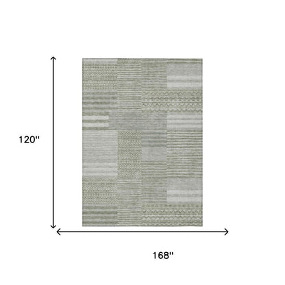 10' X 14' Sage And Green Striped Washable Indoor Outdoor Area Rug HomeRoots