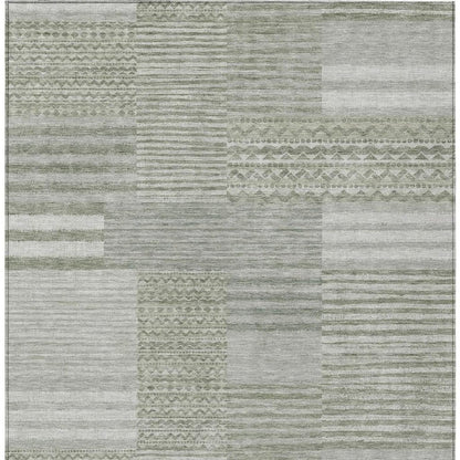 10' X 14' Sage And Green Striped Washable Indoor Outdoor Area Rug HomeRoots