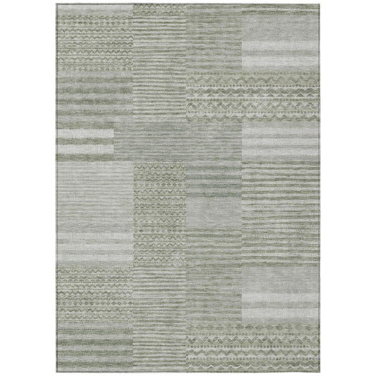 10' X 14' Sage And Green Striped Washable Indoor Outdoor Area Rug