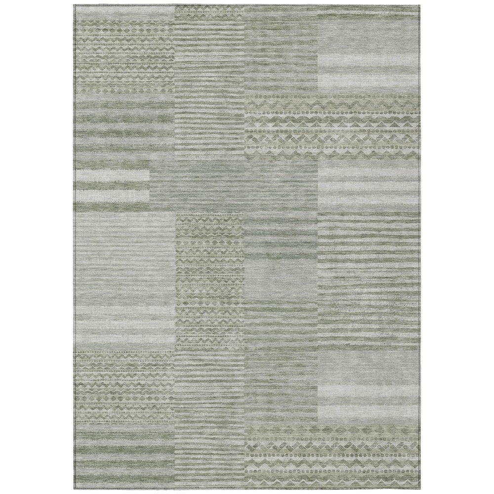 10' X 14' Sage And Green Striped Washable Indoor Outdoor Area Rug HomeRoots