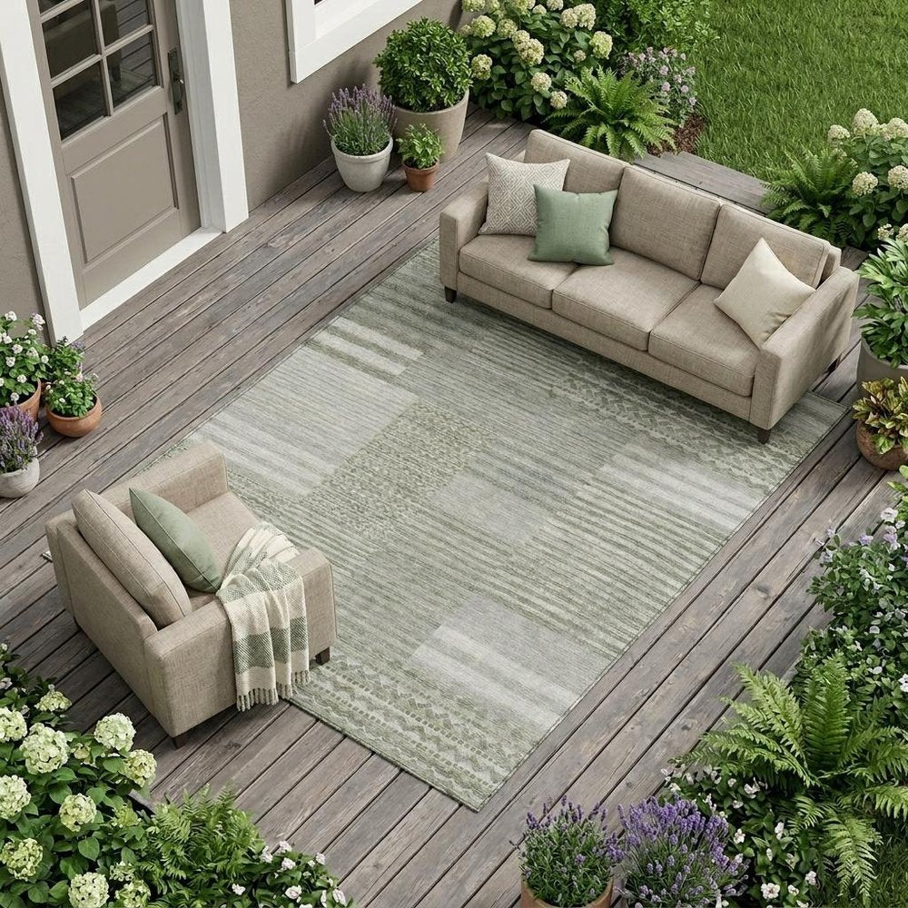 10' X 14' Sage And Green Striped Washable Indoor Outdoor Area Rug HomeRoots