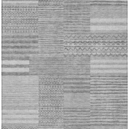 3' X 5' Silver And Gray Striped Washable Indoor Outdoor Area Rug