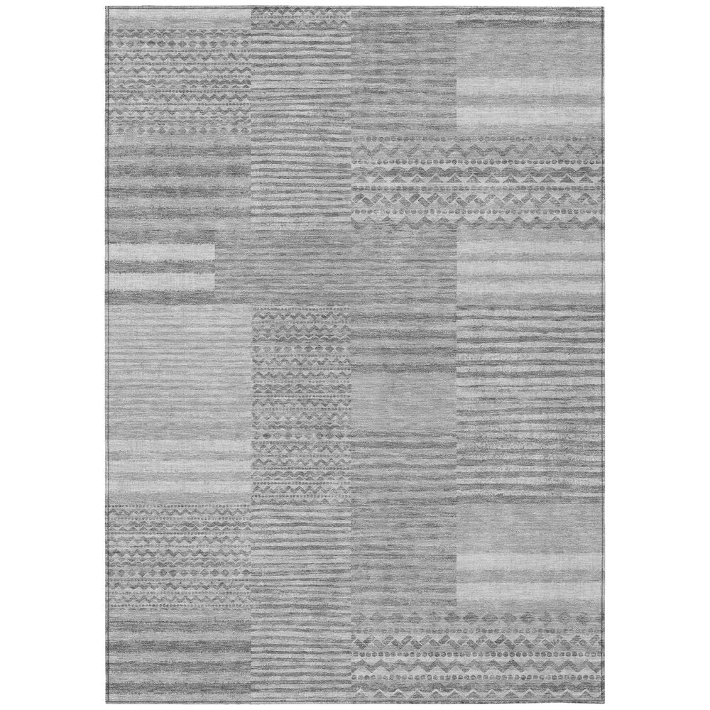 3' X 5' Silver And Gray Striped Washable Indoor Outdoor Area Rug — view 1