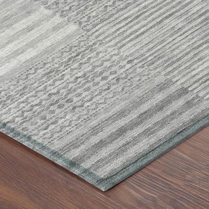 3' X 5' Silver And Gray Striped Washable Indoor Outdoor Area Rug