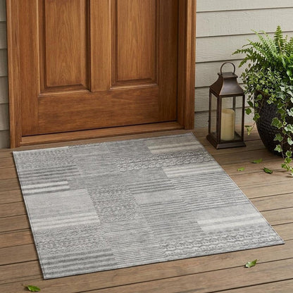 3' X 5' Silver And Gray Striped Washable Indoor Outdoor Area Rug HomeRoots