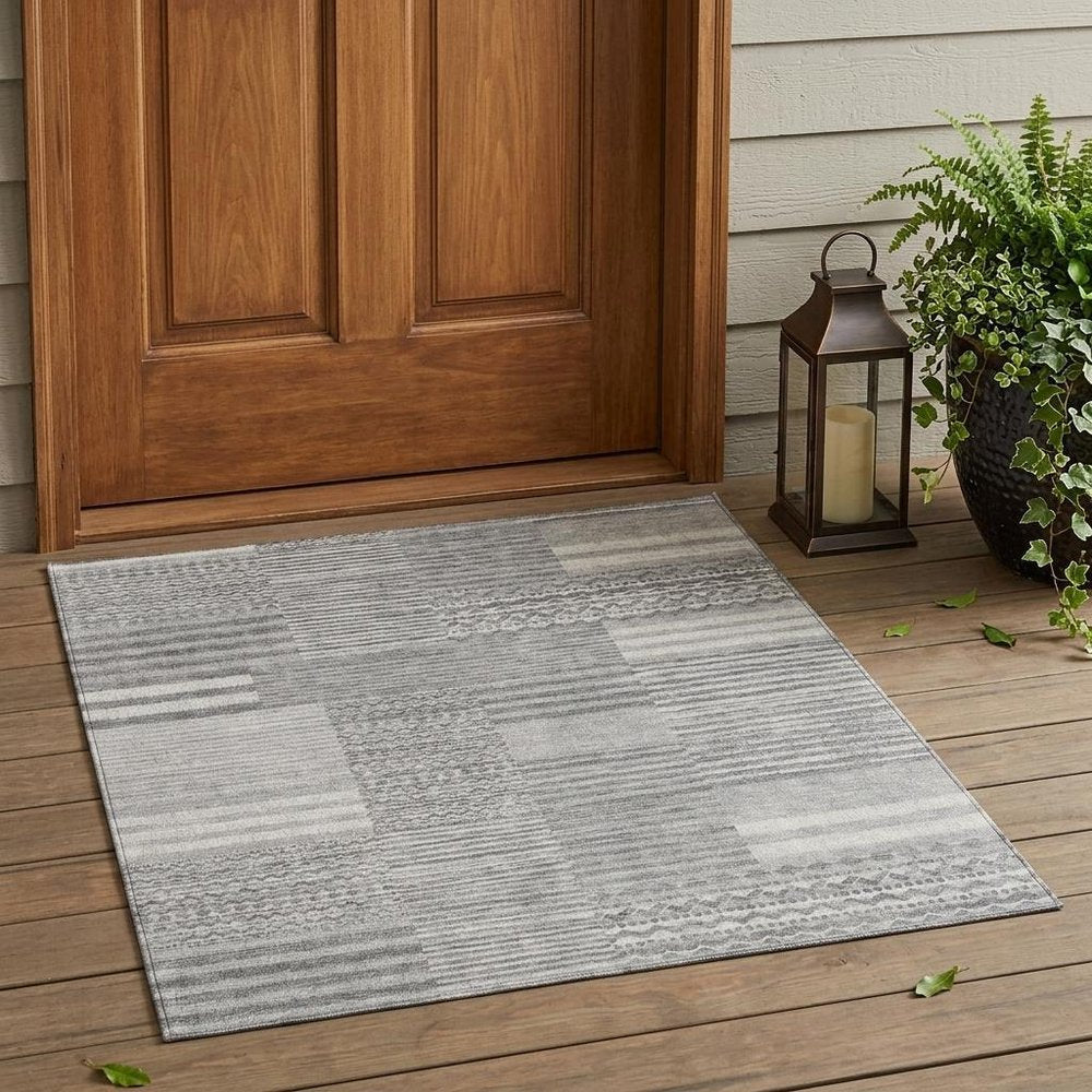 3' X 5' Silver And Gray Striped Washable Indoor Outdoor Area Rug — view 5