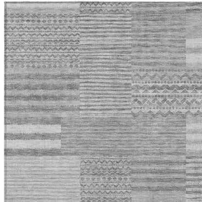 5' X 8' Silver And Gray Striped Washable Indoor Outdoor Area Rug HomeRoots