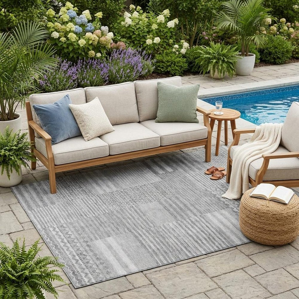 5' X 8' Silver And Gray Striped Washable Indoor Outdoor Area Rug — view 5