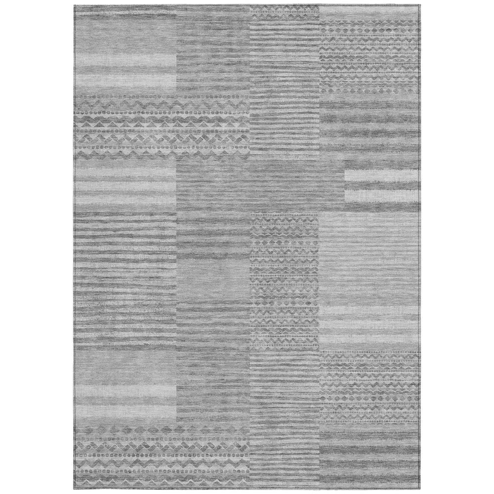 8' X 10' Silver And Gray Striped Washable Indoor Outdoor Area Rug — view 6