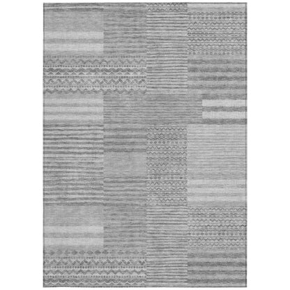 8' X 10' Silver And Gray Striped Washable Indoor Outdoor Area Rug HomeRoots