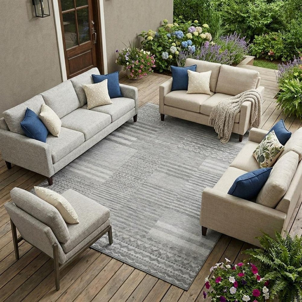 8' X 10' Silver And Gray Striped Washable Indoor Outdoor Area Rug HomeRoots