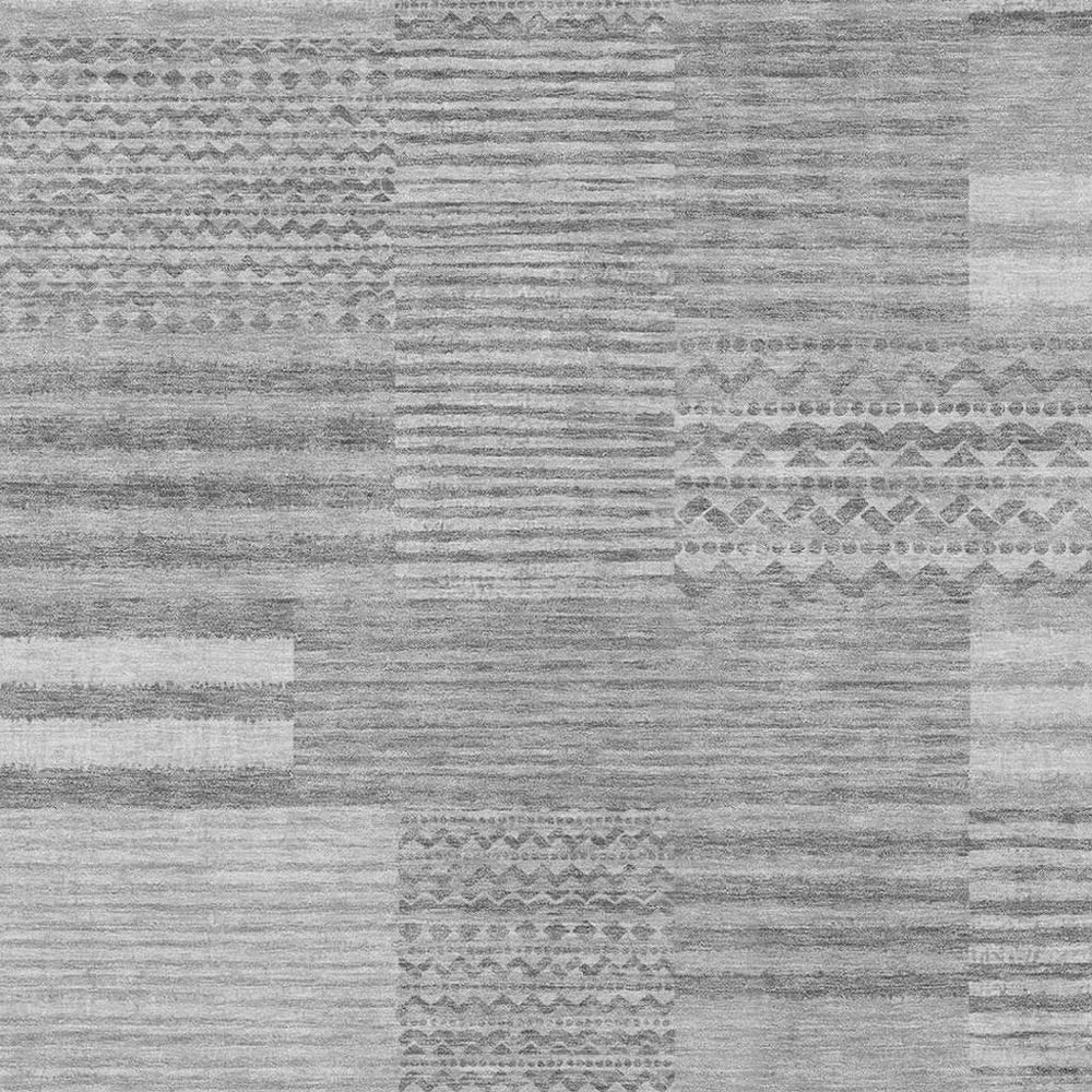 9' X 12' Silver And Gray Striped Washable Indoor Outdoor Area Rug — view 6