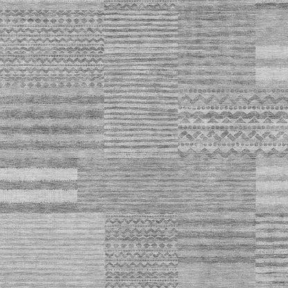 9' X 12' Silver And Gray Striped Washable Indoor Outdoor Area Rug