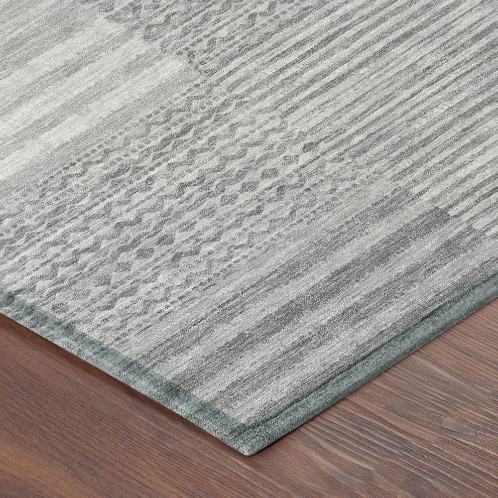 9' X 12' Silver And Gray Striped Washable Indoor Outdoor Area Rug HomeRoots