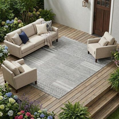 9' X 12' Silver And Gray Striped Washable Indoor Outdoor Area Rug HomeRoots