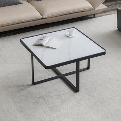 Minimalism Square coffee table，Black metal frame with sintered stone tabletop - FurniFindUSA