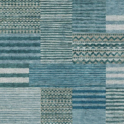 10' X 14' Teal Blue And Pewter Striped Washable Indoor Outdoor Area Rug HomeRoots