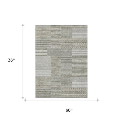 3' X 5' Taupe And Brown Striped Washable Indoor Outdoor Area Rug HomeRoots